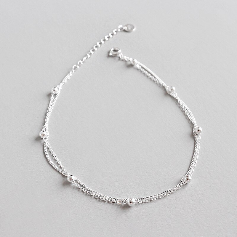 925 sterling silver ankle foot bracelet summer accessories, minimalist beads double layered chains anklets for women jewelry