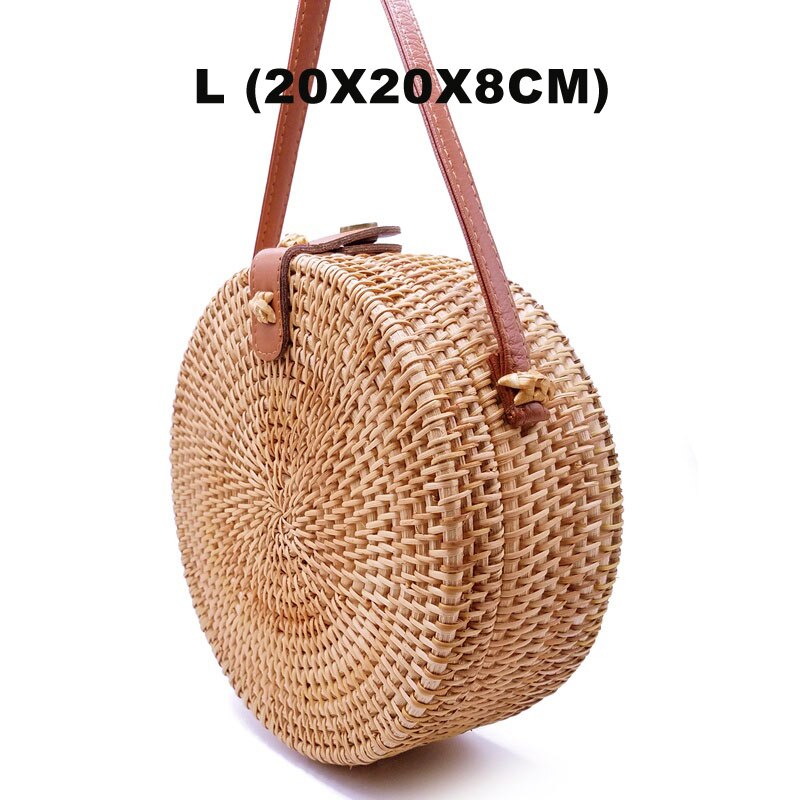 Bohemien Bali Rattan Taschen für Frauen Kleine Kreis Strand Handtaschen Sommer Jahrgang Stroh Tasche Handgemachte umhängetasche L26: L (20x8 da Pi kou)