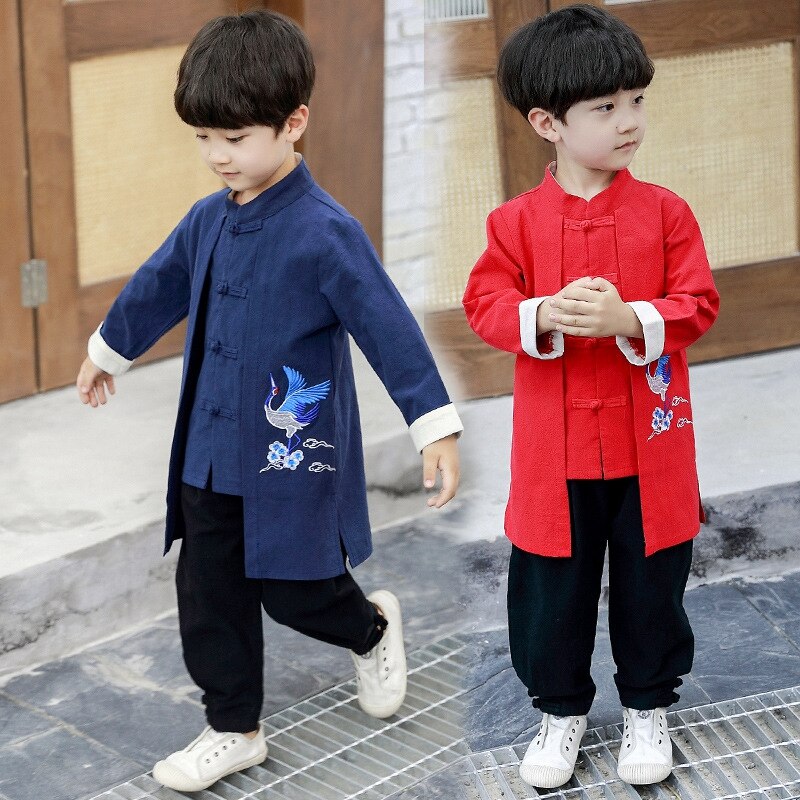 Kids Hanfu Kleding Set Baby Boy Chinese Traditionele Jaar Kleding Borduren Kinderen Jongens Tang Pak Kung Fu Tops Broek