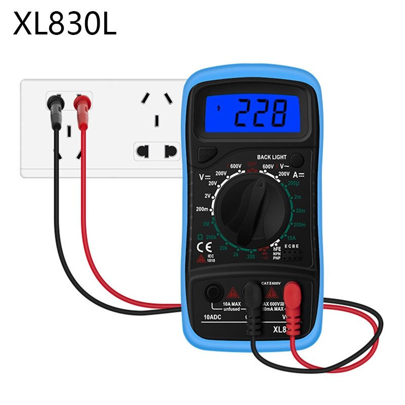 Portable Digital Multimeter Backlight AC/DC Ammeter Voltmeter Ohm Tester Meter XL830L Handheld LCD Multimetro: XL830L blue