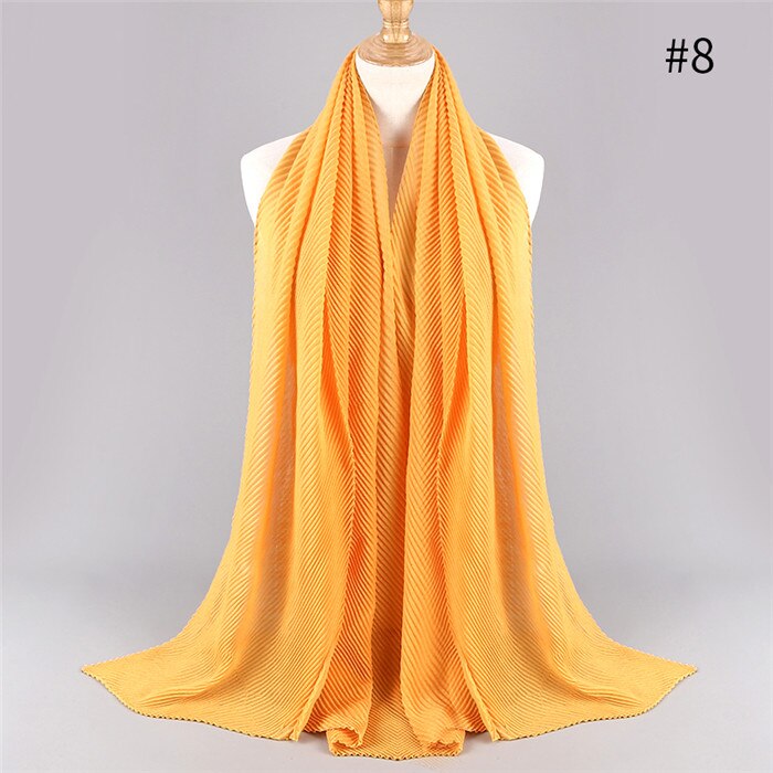 Offre Spéciale plissé maxi hijabs écharpe châle plaine maxi musulman hijab femmes rides foulards châles doux silencieux 1 pc: color8 yellow