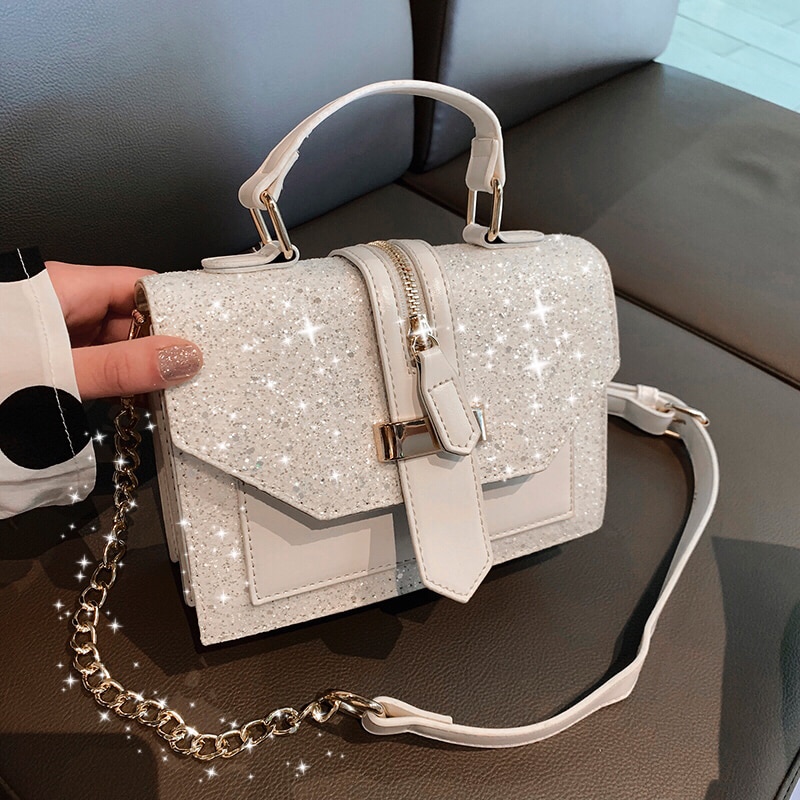 femmes Bling bling PU cuir sacs à bandoulière dame solide noir et bordeaux bandoulière chaîne sacs à main fille sacs à bandoulière