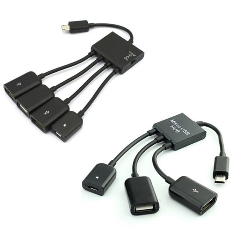 4 In 1 Micro Usb Host Otg Lading Hub Cord Adapter Splitter Voor Android Smartphones Tablet Zwarte Kabel