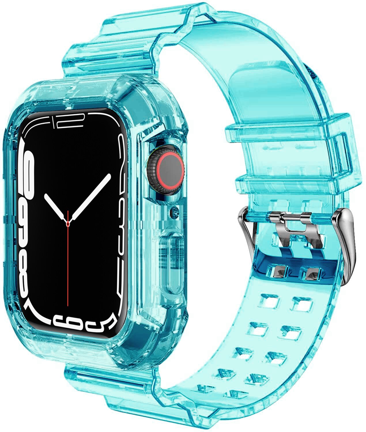 Case+Strap for Apple Watch Band 44mm 40mm 45mm 41mm 42mm 38mm Accessories Transparent Silicone Bracelet iWatch series 3 5 6 se 7: blue green / 38mm or 40mm or 41MM