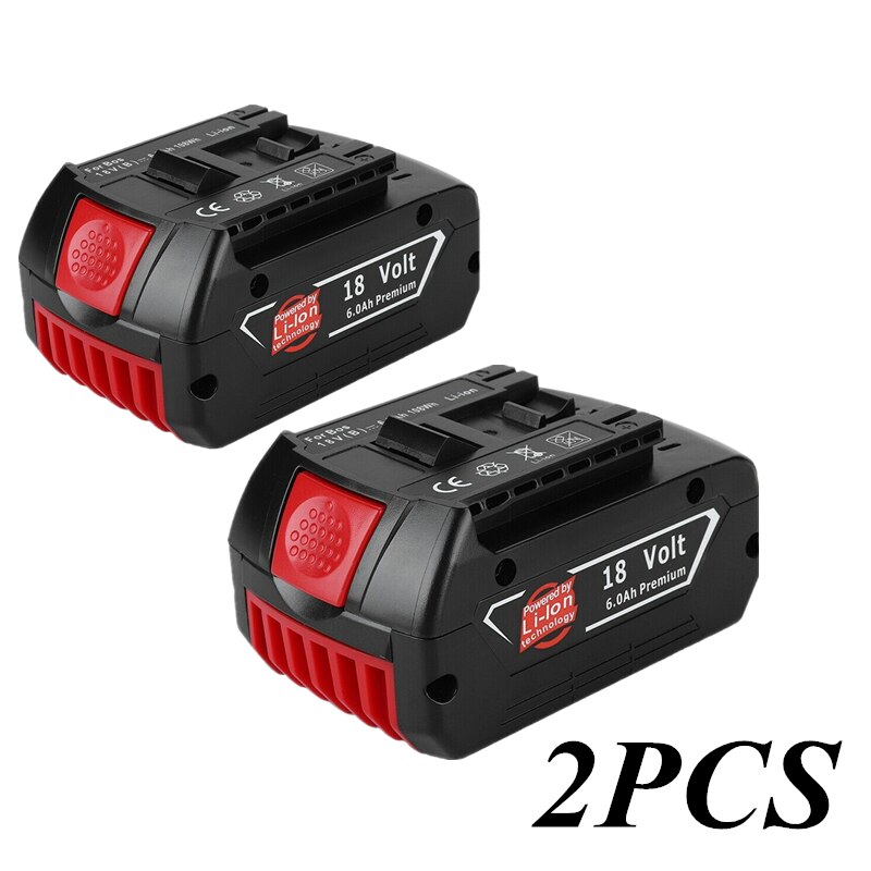 2022 18v 6000 mah oppladbart batteri til bosch 18v batteri backup 6.0a bærbar erstatning til bosch flaggermus 609 indikatorlampe: Svart