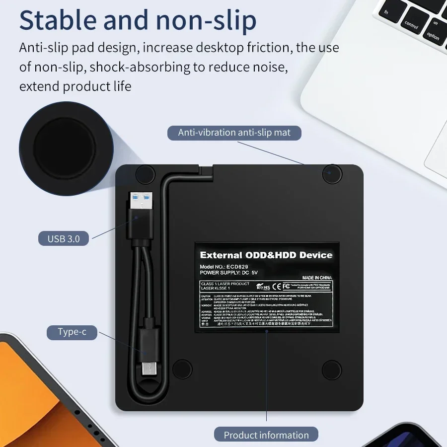 USB3.0 Type-C Slim External DVD RW CD Writer Drive Burner Reader Player Optical Drives DVD Burner Portable For Laptop Desktop PC