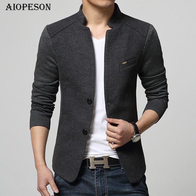 AIOPESON nouveaux hommes Blazer Patchwork costumes pour hommes de Blazers rouges coupe ajustée en laine vêtements d'extérieur manteau Costume Homme Blazer hommes: Ardoisé / M