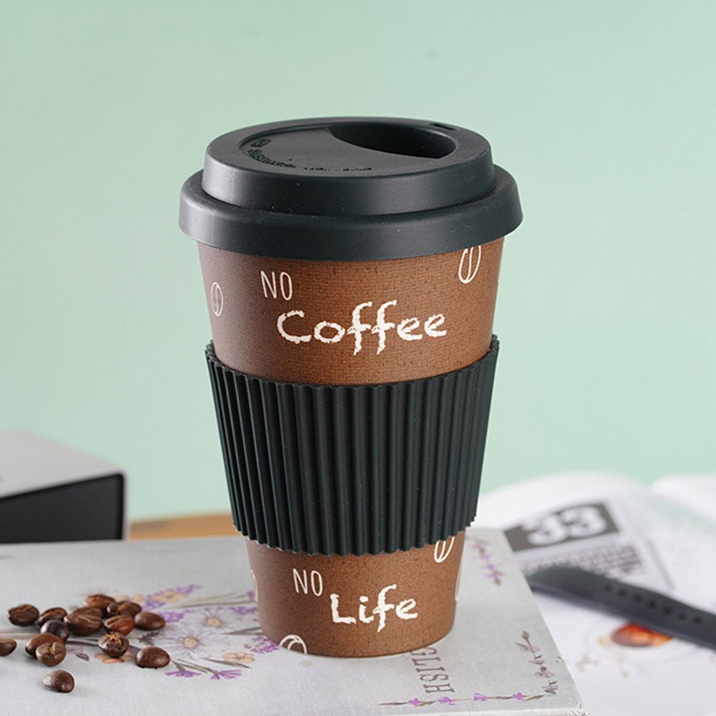 Reusable Bamboo Fibre coffee Cups Eco Friendly Multi-colors 400ml Portable Coffee Tea Mugs Travel Mug With Lid: 02