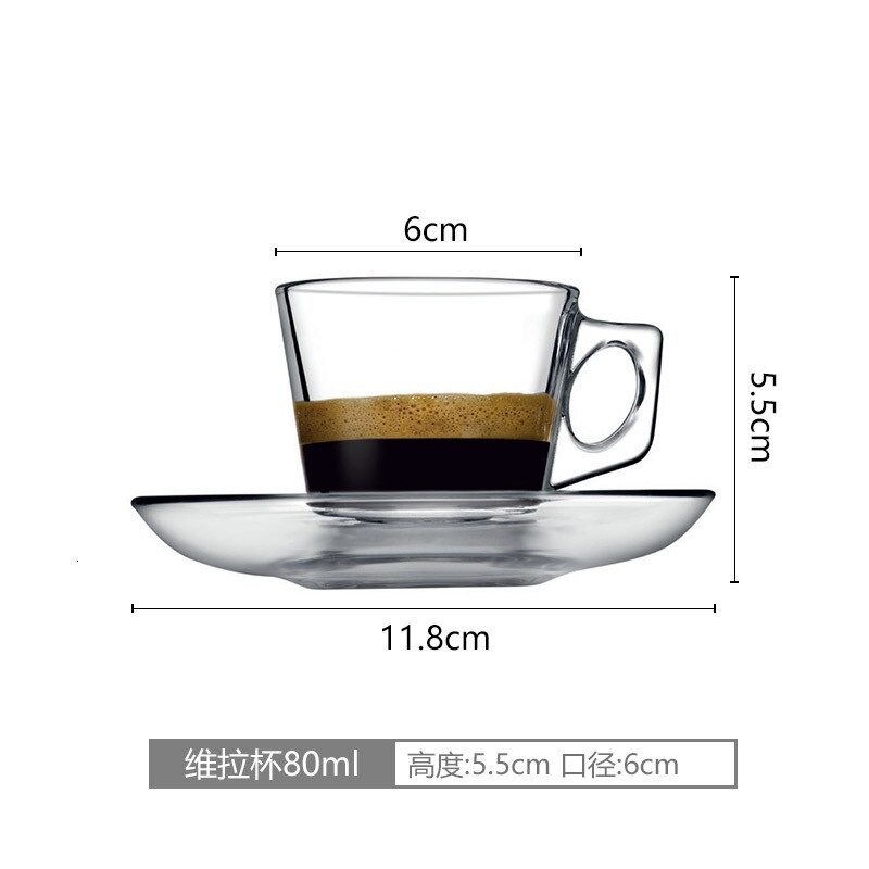 Blyfri glas kaffekop cappuccino størrelse varmebestandig te kop husholdning europæisk italiensk kop med underkop ske tekop 2 stk.: 80ml