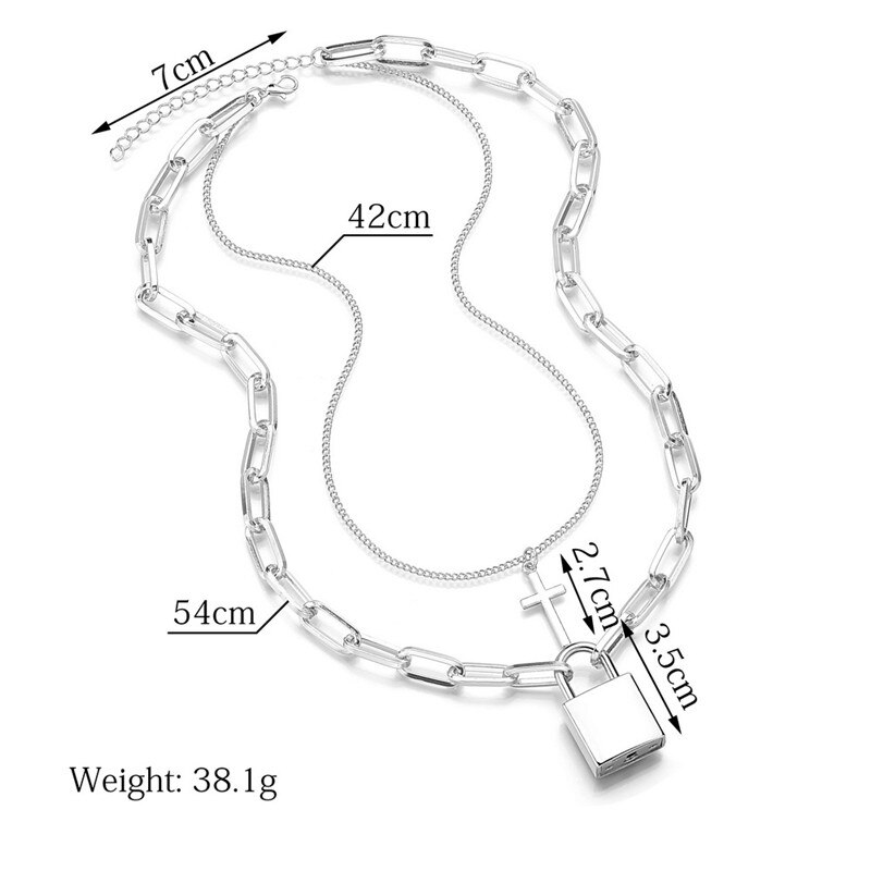 LETAPI Persoonlijkheid Cross Lock Metalen Multilayer Hip hop Lange Chain Cool Eenvoudige Ketting Voor Vrouwen mannen Sieraden