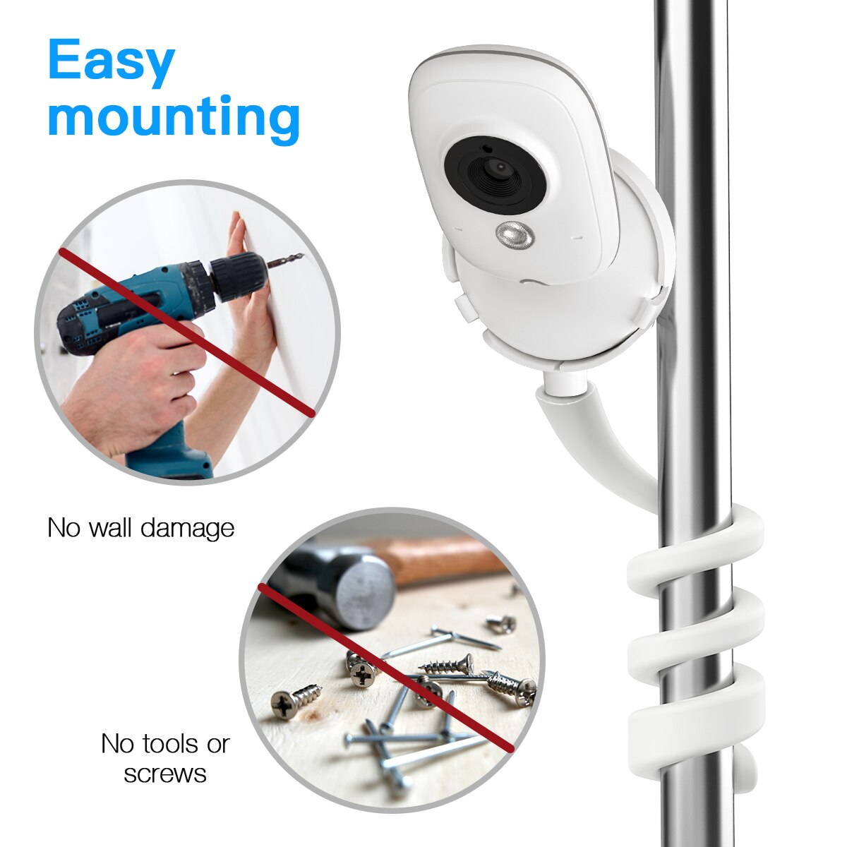 Soporte Flexible de montaje en giro para Monitor de bebé de GHB-Vb603,Lullaby-LB603 y Tenboo-TB101, se sujeta a estantes de cuna o muebles