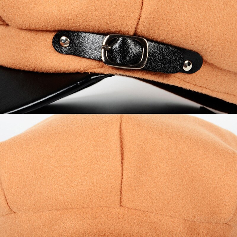 Belt Leather Woolen Adjustable Octagonal Hat Visors Painter Beret Newsboy Cap Woman's Autumn Winter Outdoor Warm Hat U67