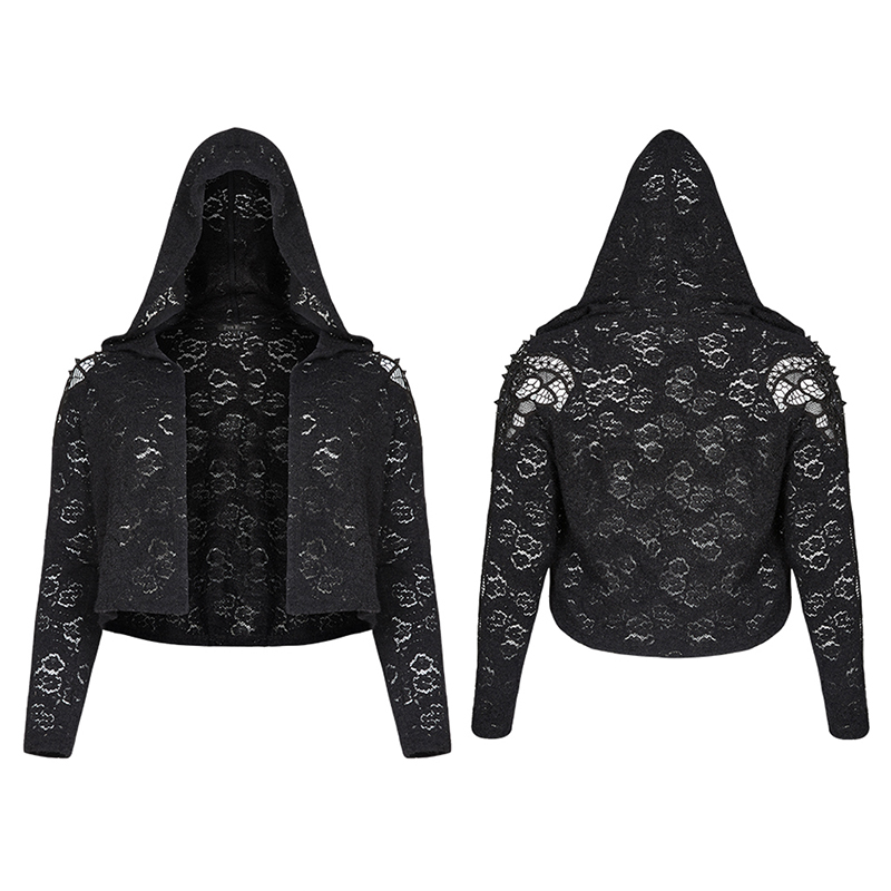 PUNK RAVE – manteau gothique Rose noir ajouré pour femmes, grande taille, personnalité, beau Costume de musique Rock, veste courte
