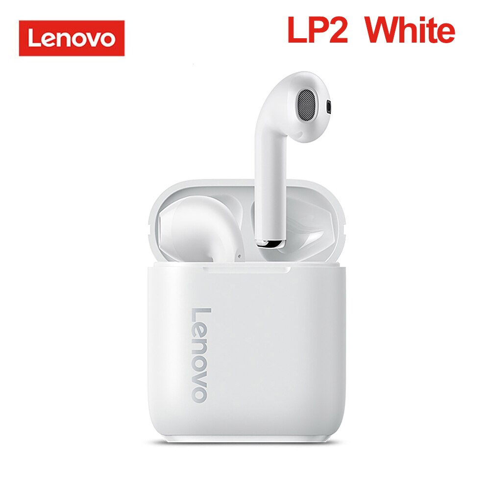 Lenovo LP1/LP2/LP40 TWS Earphone Bluetooth 5.0 Wireless Headset Waterproof Sport Earbud Noise Cancelling Headphones Dual Stereo: LP2 White