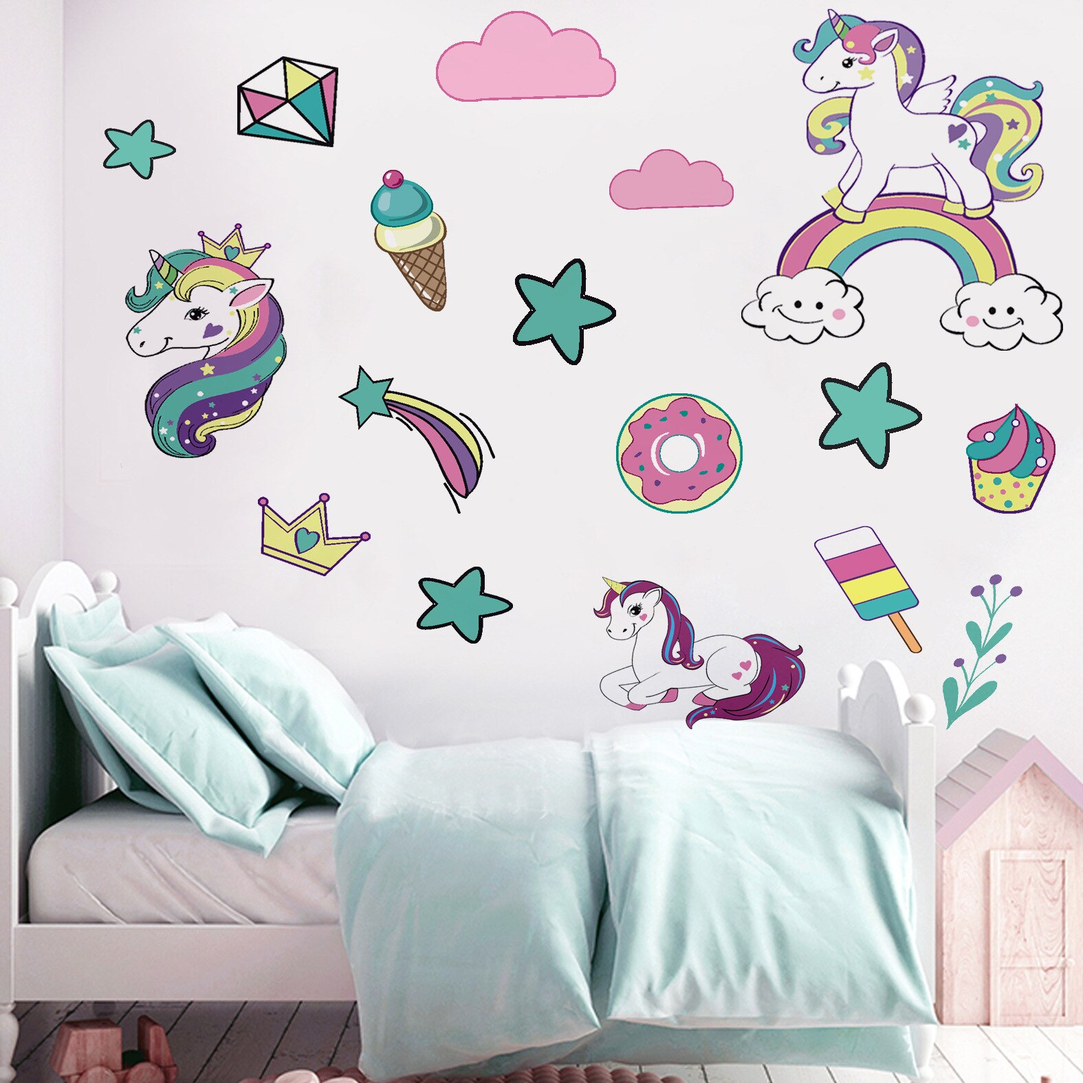 Diy Gouden Eenhoorn Muursticker Voor Kinderkamer Cartoon Decoratieve Sticker Ster Eenhoorn Sticker Verwijderbare Achtergrond Muur Decor