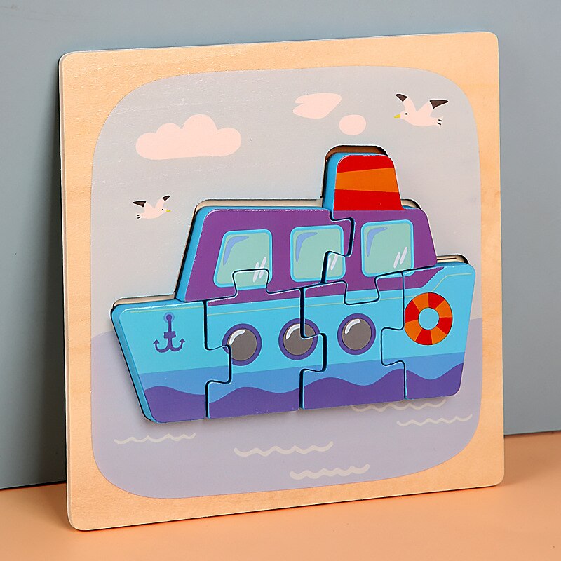 15*15cm Kinder Montessori Spielzeug 3D Holz Puzzle Baby Cartoon Tier/Verkehrs Jigsaw Puzzle Spielzeug für Kinder frühen Lernen: 18-ship