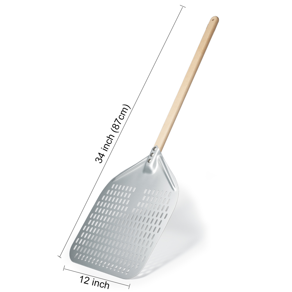 SHANGPEIXUAN Perforated Pizza Peel with Turning Pizza Peel Wood Handle Pizza Shovel Anodized Short Spatulas Baking Tools: Dark Khaki