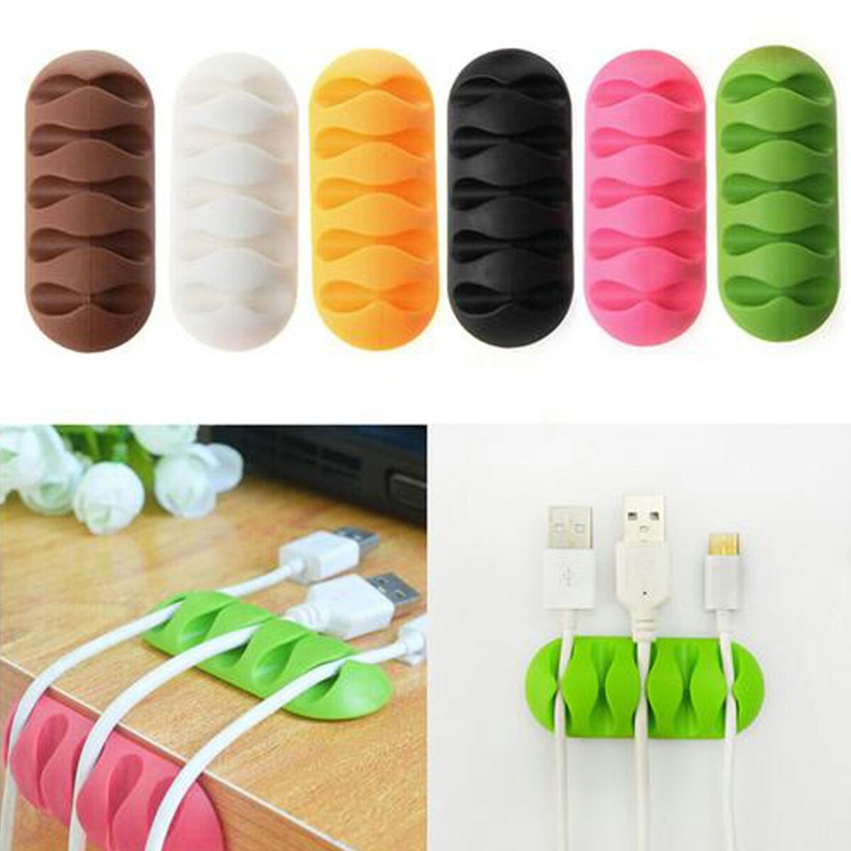 1pc 5 åbninger øretelefon kabel ledning opbevaring oplader holder organizer ledning styring klips skrivebord sæt