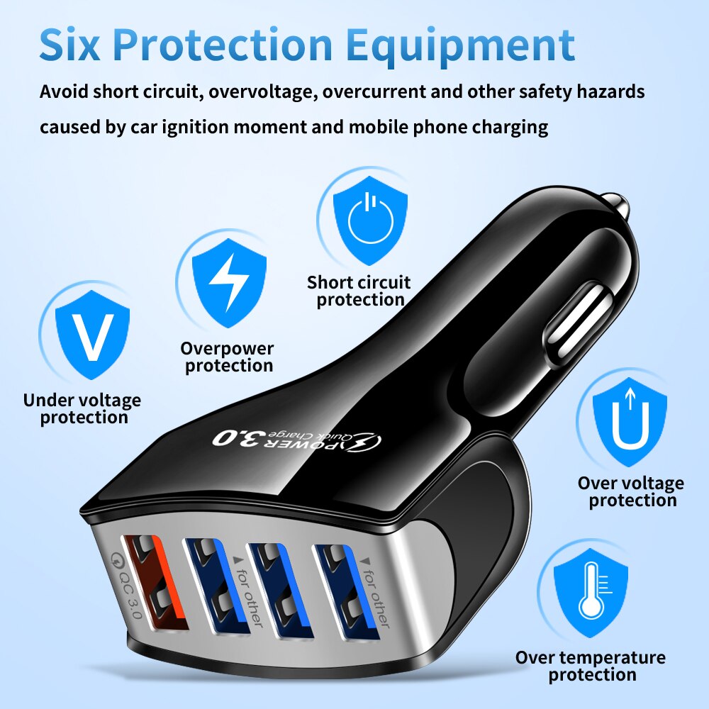 AIXXCO-Adaptador de cargador de teléfono móvil para coche, dispositivo de carga rápida 3.1A, 4 puertos USB, 15W, para iPhone, Xiaomi, Huawei