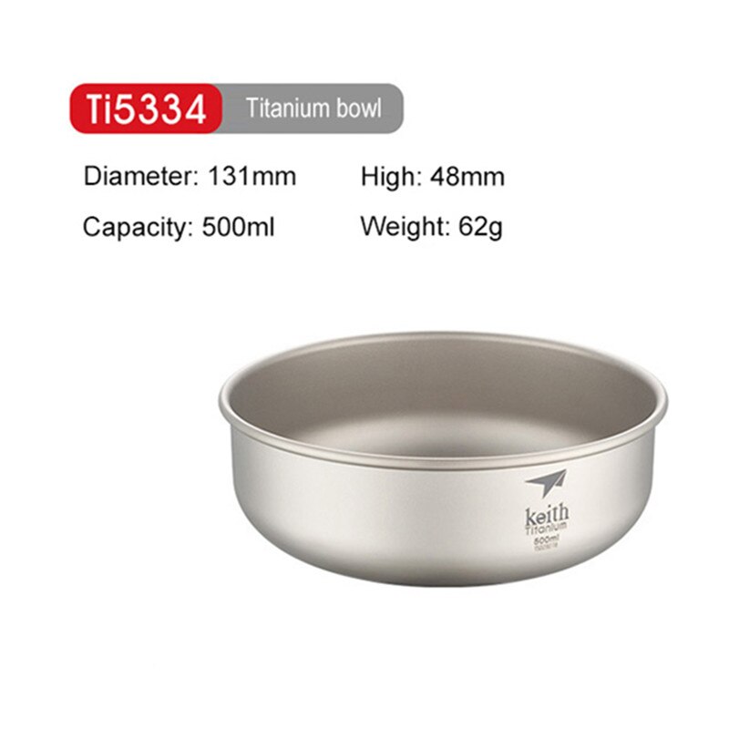 Keith odkryty kemping czystego tytanu miski 300 ml-900 ml miski naczynia zastawa stołowa sztućce Ti5333-Ti5338: 500ml Ti5334