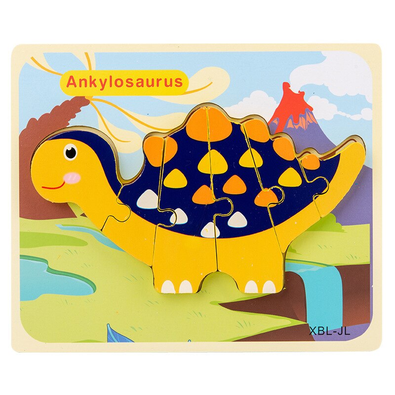 Dinosaur 3D Puzzle Early Educational Jigsaw Puzzle Cartoon Wooden Kids Toy for Boys Girls Montessori Toys: F