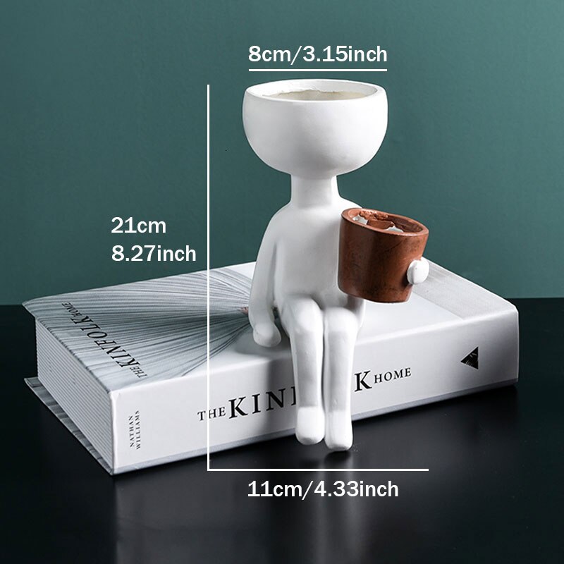 Humanoid Ceramic Flower Pot Character Sitting Posture Sculpture Vase Desktop Flower Arrangement Container Couple Ornaments: I