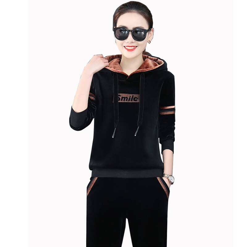 Winer dikke fluwelen dames trainingspak sportkleding warme hoodie sweatshirt + broek hardloopjoggingbroek fitness workout casual set sportpak