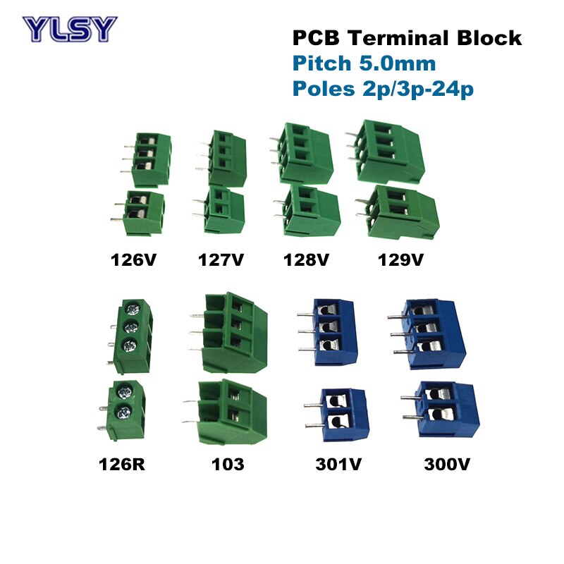 5Pcs Pitch 5.0mm PCB Screw Terminal Block Wire Connector Straight Right Angle Pin 2/3P Morsettiera Cable 1.5/2.5mm2 10-20A