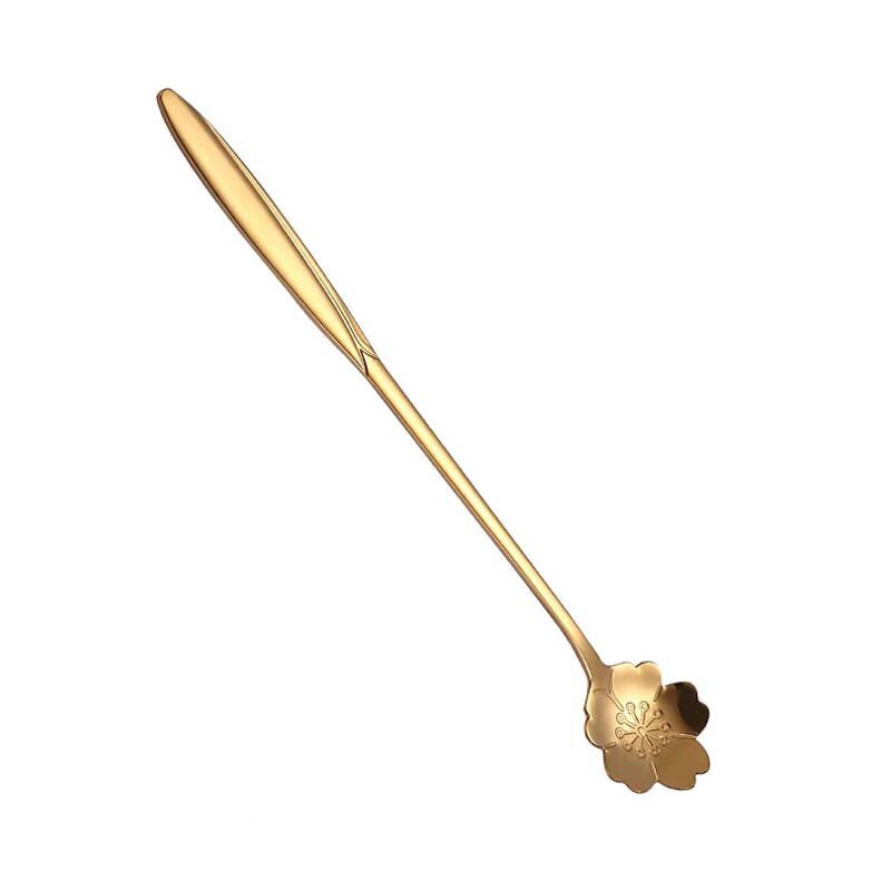 Acier inoxydable cerisier fleur cuillère créativité pétale longue poignée vaisselle mélange café crème glacée cuillères à café Gadgets de cuisine: golden sakura