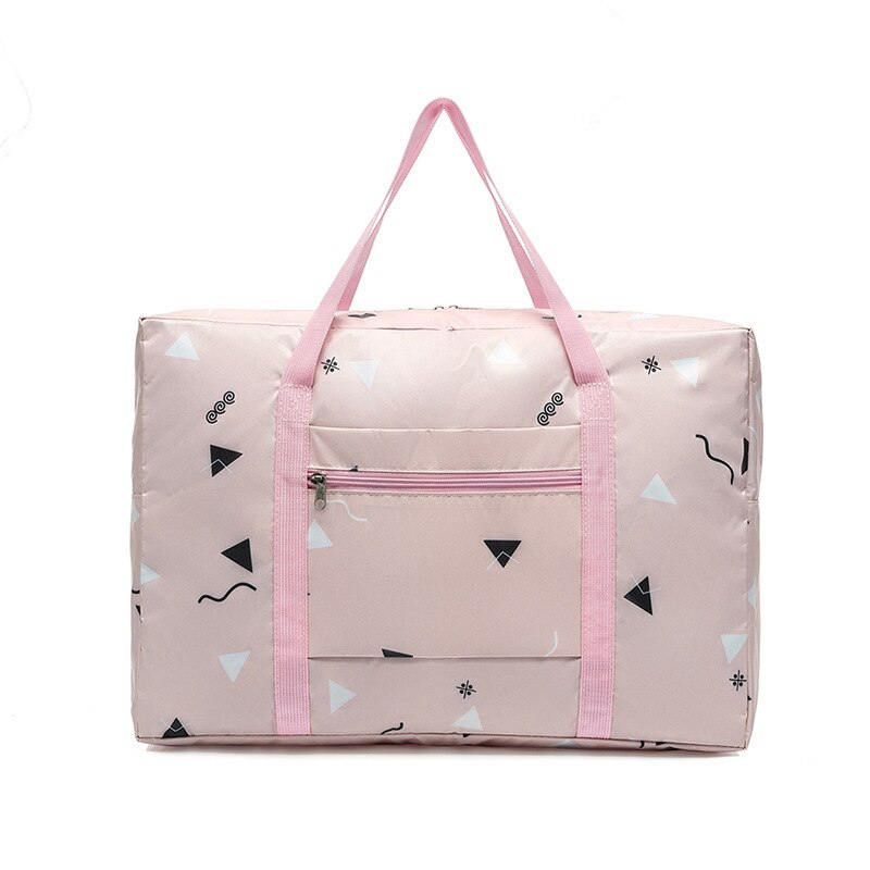 Geometric Pattern Large Capacity Trolley Travel Handbag Foldable Waterproof Clothing Storage Bag Organizing Luggage Shopping Bag: Pink