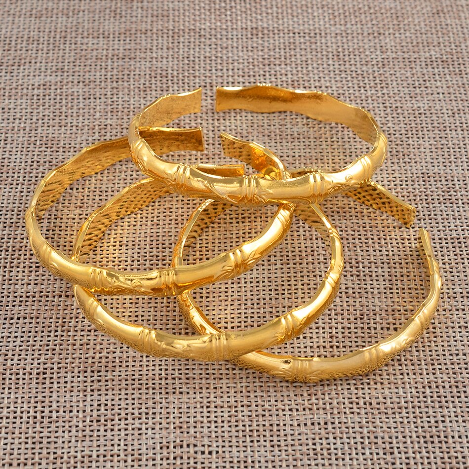 Anniyo 4 Stuk/partij Bamboe Bangle Vrouwen Arabische Dubai Armband Goud Kleur Sieraden Afrikaanse Micronesië Accessoires #000936