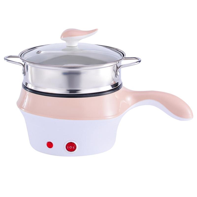 Double-layer Cooking Pot Small Electric Pot Multifunctional Steam Pot Non-stick Stockpot Steamer Cooking Boiler: Khaki -US Plug