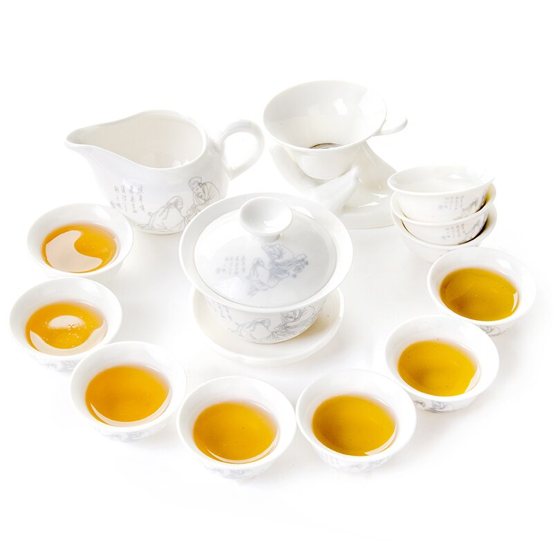 13pcs Tea Set Chinese Ceramic 1 Gaiwan 1 Chahai 1 Tea Strainer 10 Tea Cups Porcelain Kung Fu Afternoon Travel Tea Sets Drinkware: CJ075
