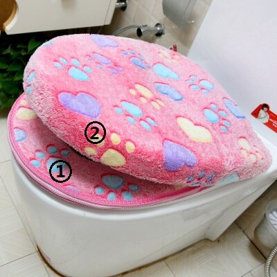 Ensemble de housse de siège de toilette en velours, épais, doux, couleur arc-en-ciel, fermeture éclair, housse de pot de toilette chaude et imperméable SWZ030: pink 2 pieces set