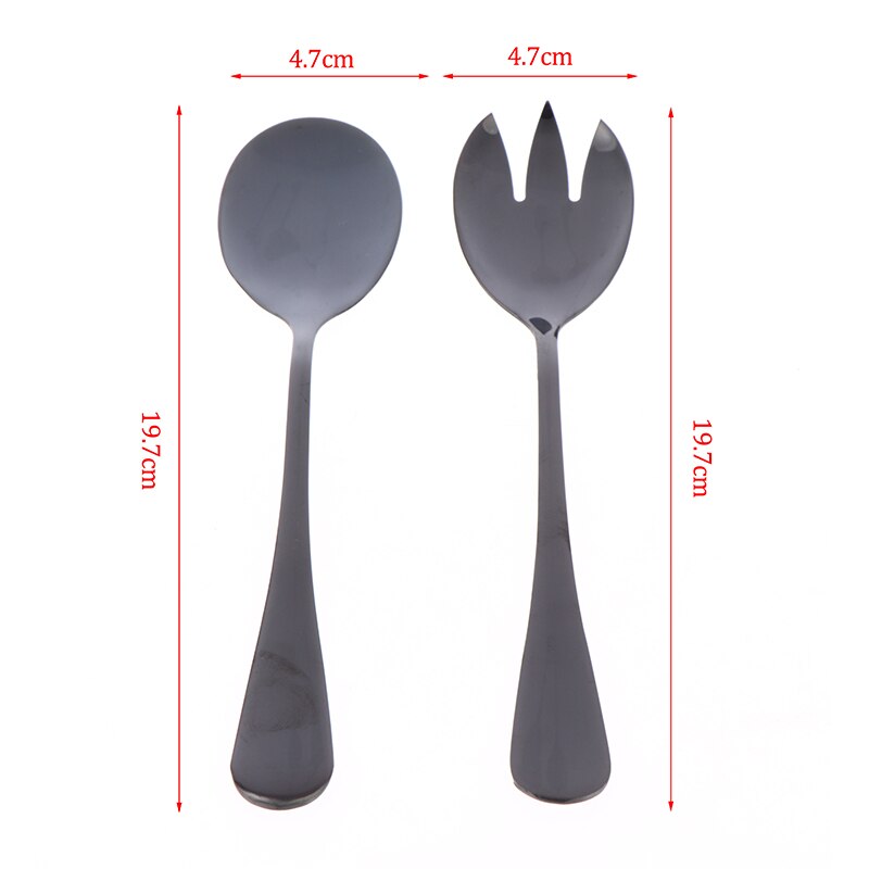 2Pcs Salade Spoonfork Rvs Bestek Set Opscheplepel Setcolorful Lepels: BK