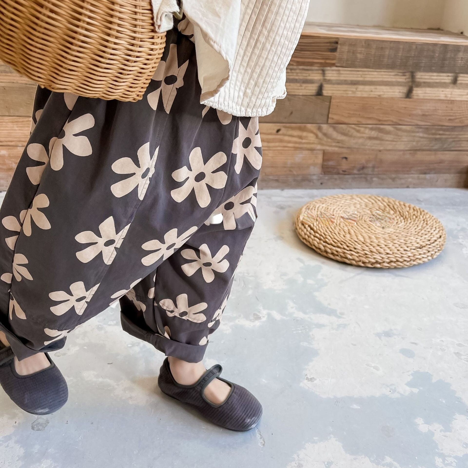 Spring kids pure cotton harem pants Children floral print all-match casual pants