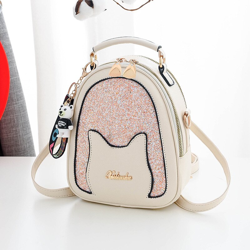 neue Mini Rucksäcke für Frauen Anti Diebstahl Leder Reisetaschen Pailletten Schulter Taschen Schule Taschen für Teenager Mädchen JD02021: Beige