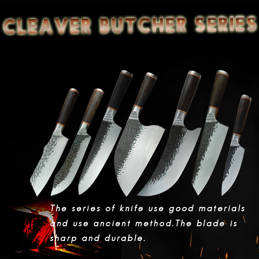 Handmade Forged Cleaver Butcher Knife 8 INCH Slaughter Chopping Cutting Bone Stainless Steel 5CR15 Knife Camping Hiking Tool