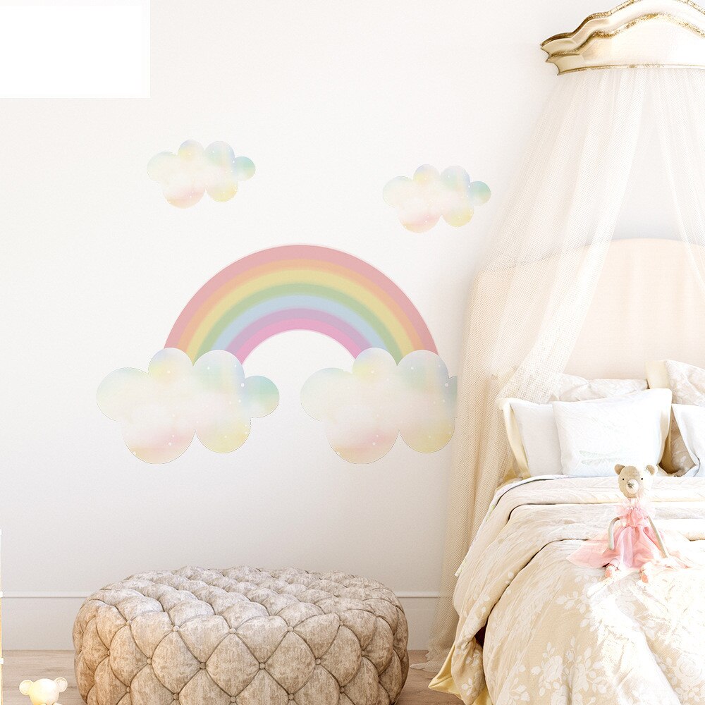 Rainbow clouds Self-adhesive wall stickers kindergarten decoration cartoon stickers transparent PVC Children&#39;s room wallpaper