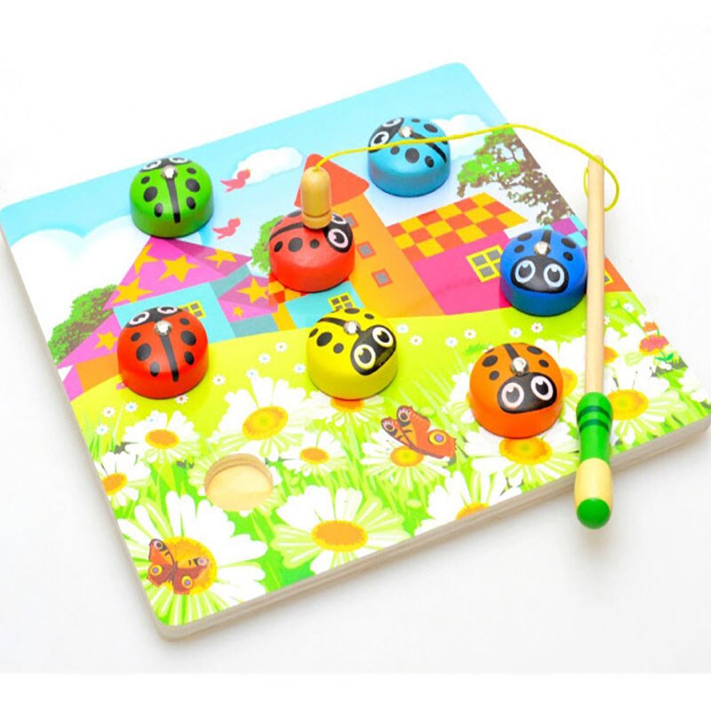 Fishing Simulation Beetle/fishing Beetle Wooden Magnetic Fishing Parent-child Game Children Fishing Fish Toy Fishing Game