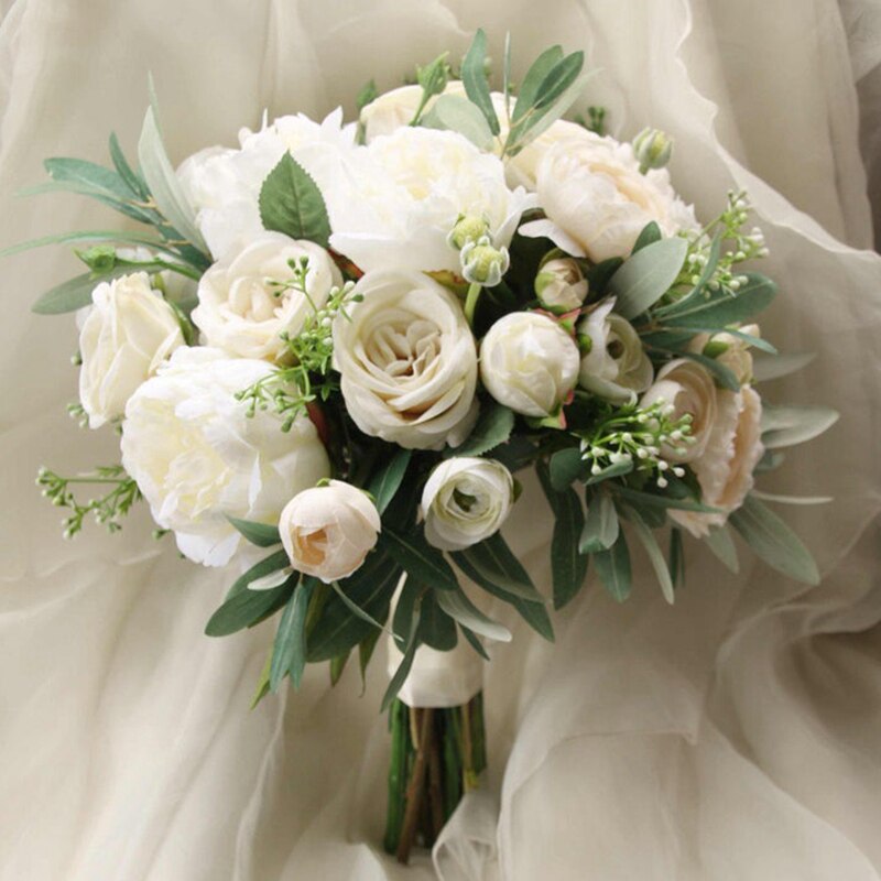 Siden bröllop bukett brudbukett boho bukett konstgjord bukett siden blommor naturliga bröllop blommor bröllop tillbehör