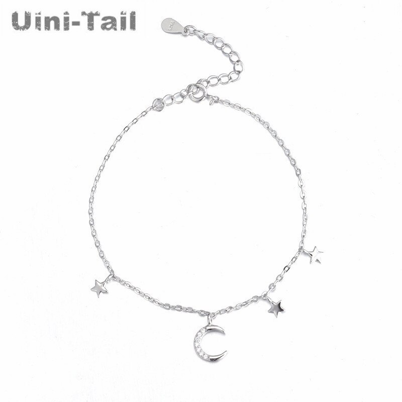 Uini-tail-pulsera de plata de ley 925 con microincrustaciones y Luna curva, joyería con carácter