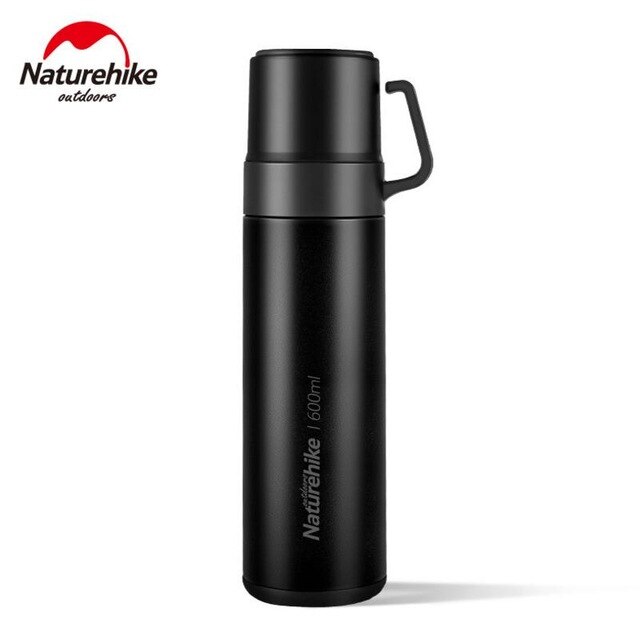 Naturehike Stainless Steel Water Container Mug 600ml Thermos For Camping Hiking Travel Vacuum Insulated Drinking Bottle: Black