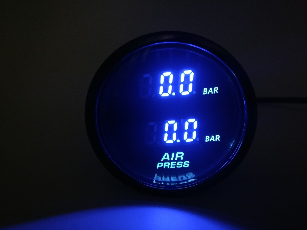 52mm Dual Air Pressure Gauge blue LED air suspension Air ride gauge with 2pieces 1/8NPT electrical sensors