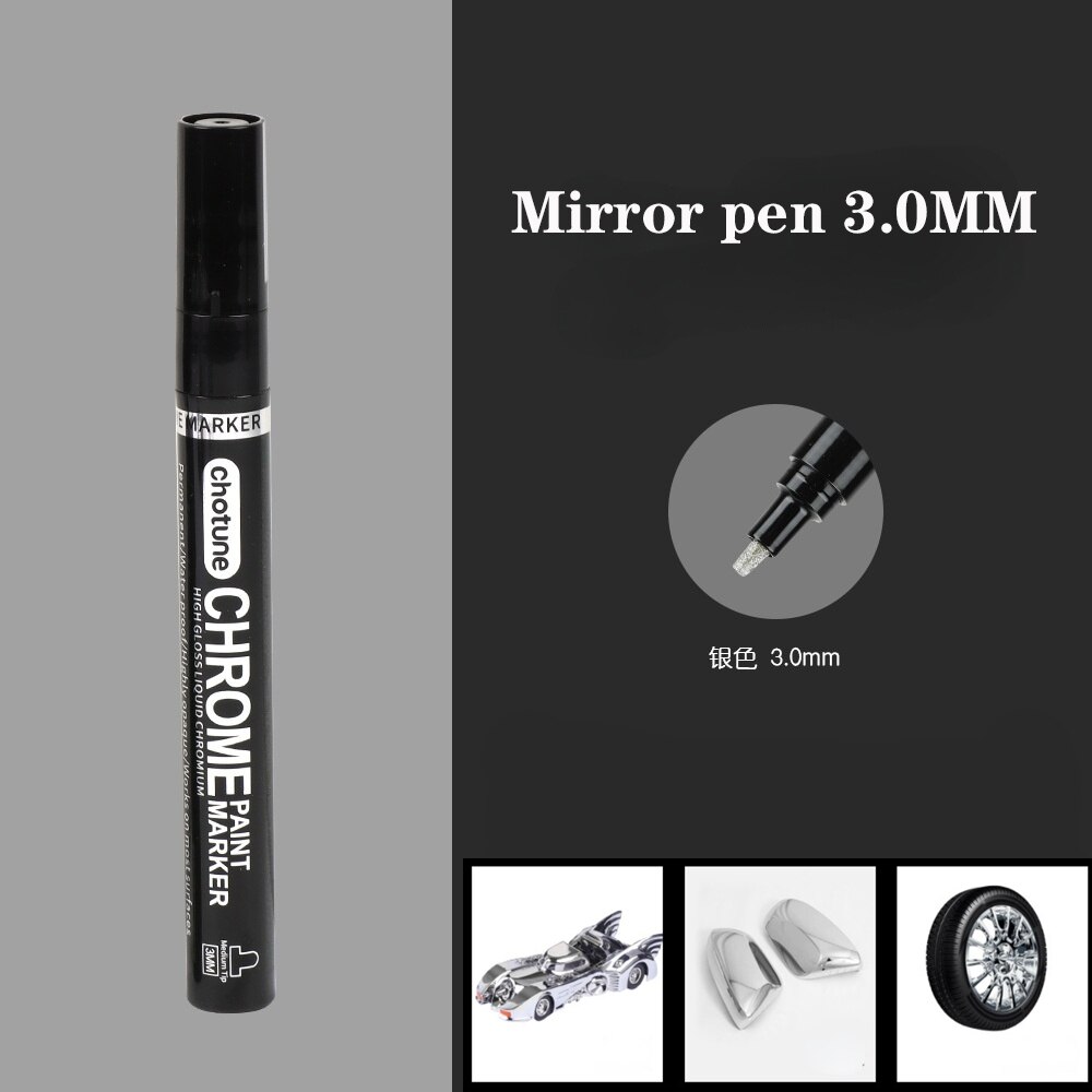 Galvanik Spiegel Silber Farbe Stift Hand-reparatur Chrom-überzogene Metall Wasserdichte Reifen Keramik berühren-hoch Farbe 1mm/2mm Feder: Silber- 3.0mm
