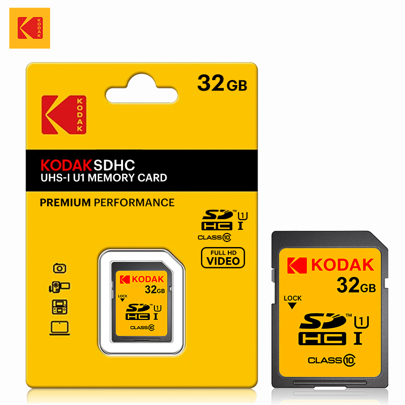 KODAK 100% Original 64GB 128GB SD Card Memory Cards Class10 256GB U1 HD SD Card Memory Card SDXC V30 Memory Cards for Camera: 32GB