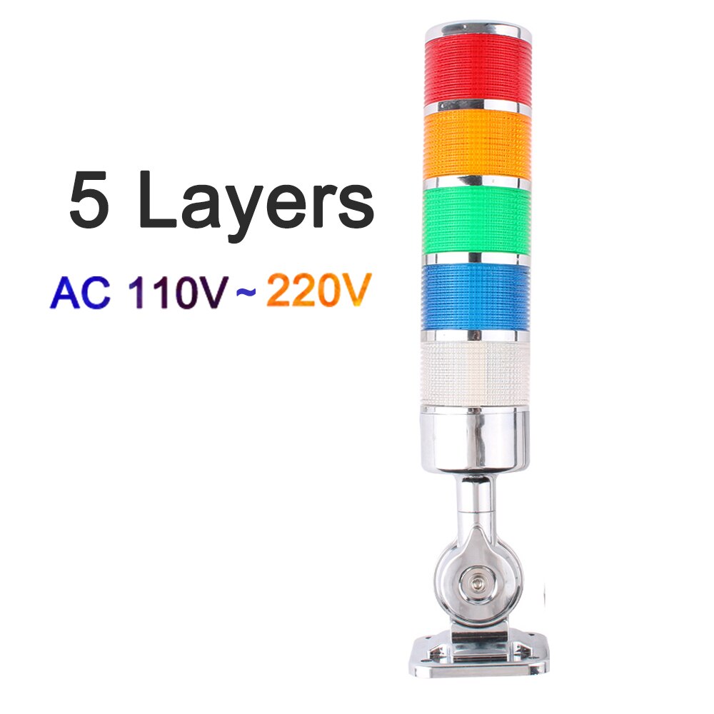 5 Layers Rotatable 180 Stack Light Warning Light Industrial for CNC Machine DC 24V 12V AC220V 110V Steady Flashing LED Light: Silver110V-220V