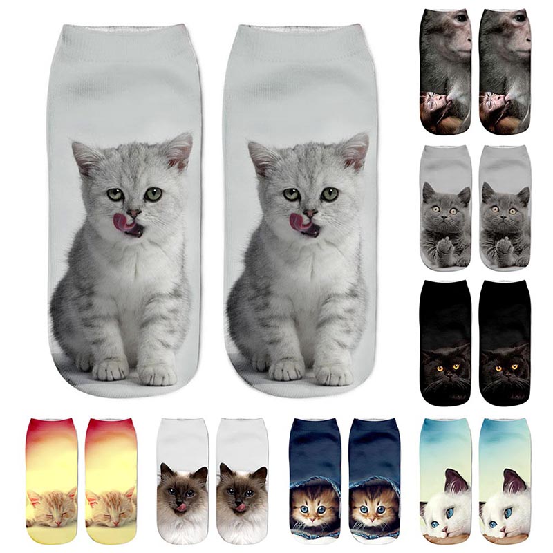 1 par dam sportstrumpor 3d tryck katt unisex lågskurna ankelstrumpor sport cykelstrumpa katt djur sport strumpor