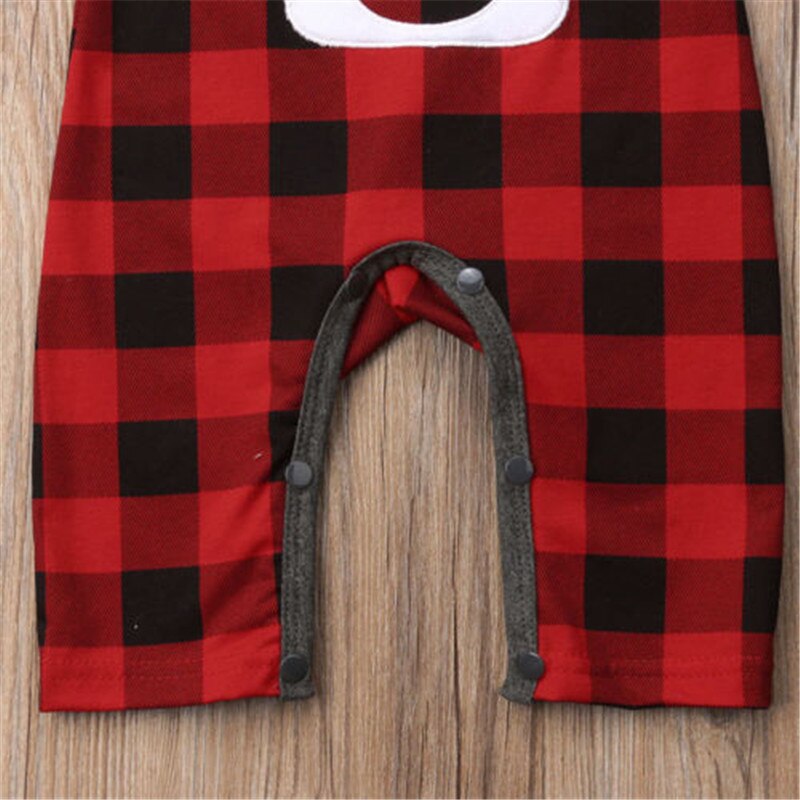Christmas Baby Boy Girl Cotton Romper Babygrows Playsuit Xmas Deer Plaid Jumpsuit Clothes Outfit