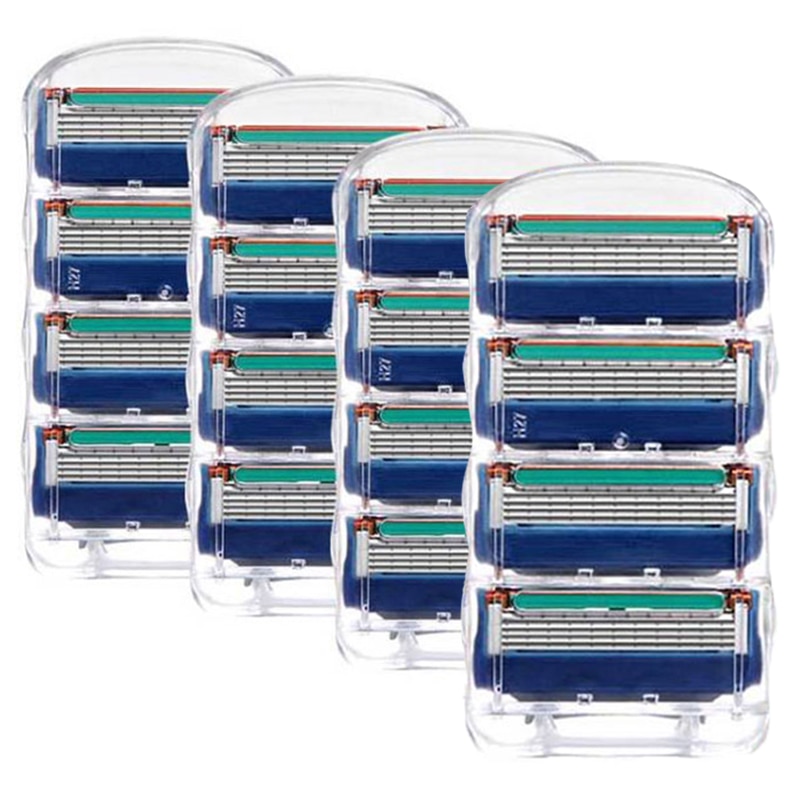 16 Stks/doos Blauw Scheermesje Voor Mannen Gezichtsverzorging 5 Lagen Scheren Cassette Rvs Veiligheid Blades
